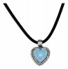 Imitation Blue Opal Heart Pendant Rubber Cord Choker Necklace