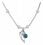 Blue Glass Dolphin Necklace With Blue Topaz Chips