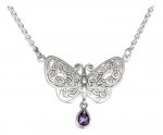 18" Antiqued Cable Necklace Celtic Knot Butterfly Amethyst Stone