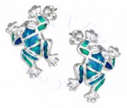 Imitation Blue Opal Inlay Frog Post Earrings
