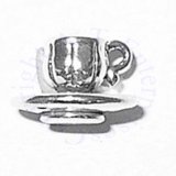 3D Cup And Saucer Charm With Verticle Lines On Cup