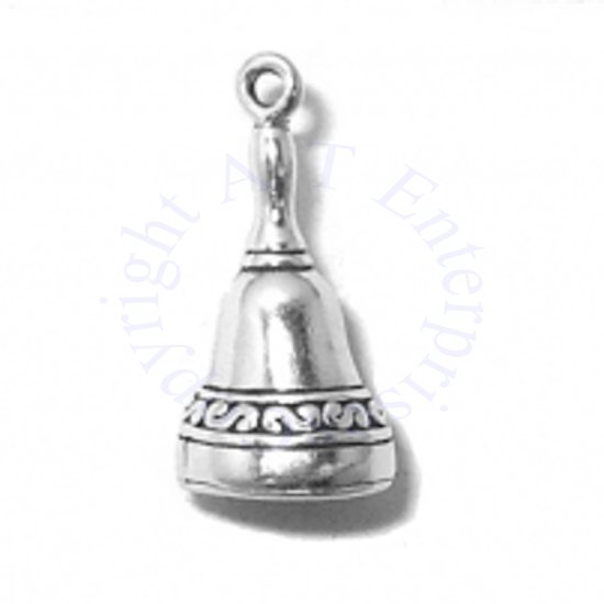 3D Dinner Bell Charm With Detail Around The Bottom - Click Image to Close