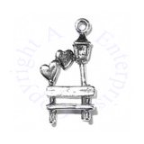 3D Love In The Park Bench And Lamp Post Charm With Hearts