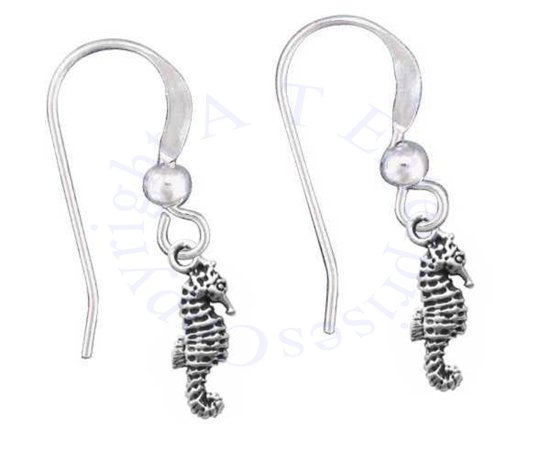 3D Mini Seahorse Dangle French Wire Earrings - Click Image to Close