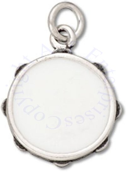 3D White Enamel Tambourine Charm - Click Image to Close