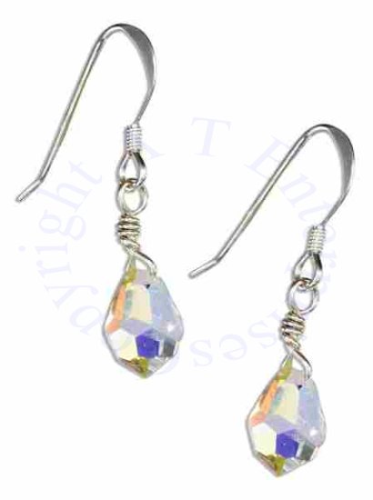 Faceted Aurora Borealis Crystal Teardrop Earrings - Click Image to Close