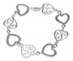 8" Alternating Open Hearts Scroll Open Hearts Link Bracelet