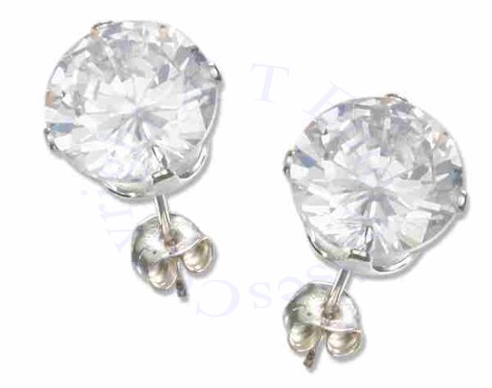8mm Diameter Round Clear Cubic Zirconia Stud Post Earrings - Click Image to Close