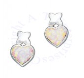 Imitation Pink Opal Heart Kiss Post Earrings