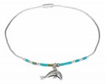 9" Beaded Turquoise Dolphin Ankle Bracelet