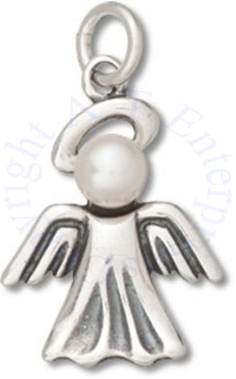 Angel With Pearl Head And Halo Charm - Click Image to Close