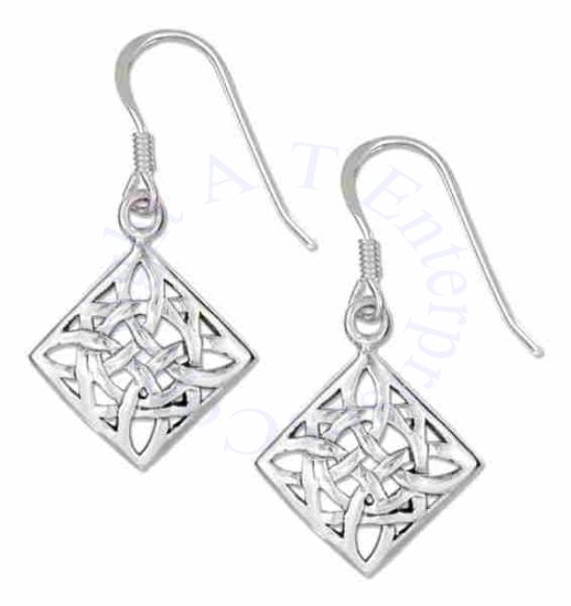 Antiqued 1/2" Square Celtic Scrolled Design Dangle Earrings - Click Image to Close