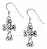 Antiqued 7/8" Scrolled Celtic Knot Design Cross Dangle Earrings