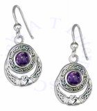 Antiqued Celtic Claddagh Dangle Earrings Round Amethyst