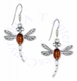 Honey Cognac Amber Dragonfly Dangle Earrings