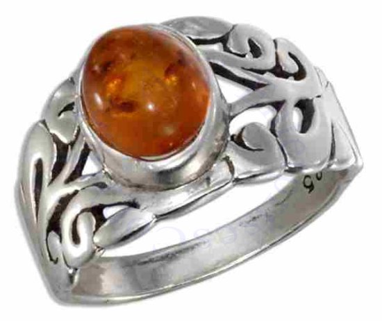 Open Filigree Honey Cognac Amber Ring - Click Image to Close