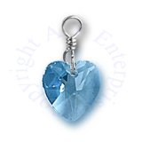 Aqua Blue March Crystal Heart Birthstone Charm