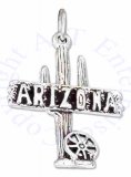 3D Tall Saguaro Cactus And Wagon Wheel With ARIZONA Sign Charm