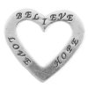 Two Sided BELIEVE LOVE HOPE Heart Shaped Affirmation Slide Pendant