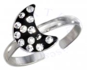 Black Enamel Crescent Moon With Crystals Toe Ring