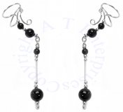 Left And Right Pierceless Long Dangle Black Onyx Ear Cuffs