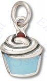 Blue Enamel Iced Cupcake Muffin With Red Cherry Charm