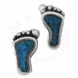 Southwest Inlaid Blue Turquoise Chips Foot Steps Post Earrings