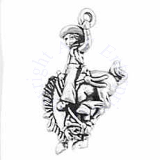 Cowboy Holding Hat Riding Bucking Bronco Horse Charm - Click Image to Close