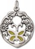 Yellow Enameled Butterfly Filigree Flowers And Leafs Circular Charm