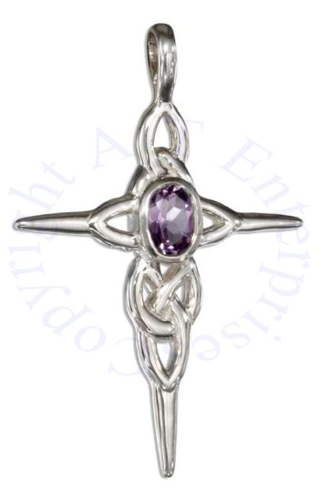 Amethyst Celtic Knot Christian Cross Pendant - Click Image to Close