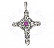 Center Purple Crystal Christian Filigree Cross Pendant