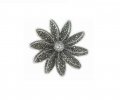 Marcasite 10 Petal Flower With Clear Cubic Zirconia Stones Brooch Pin