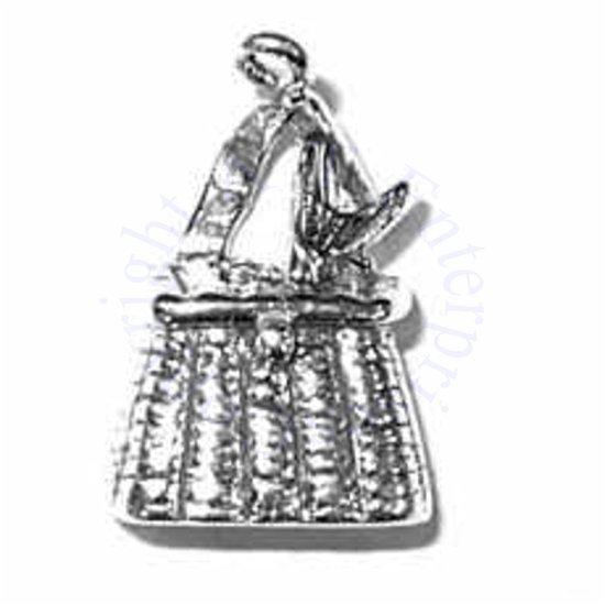 Creel Fish Basket With Fish Tail Sticking Out 3D Charm - Click Image to Close