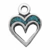 Mini Cut Out Heart With Simulated Blue Turquoise Inlay Charm