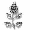Sterling Silver 3D Dandelion Flower And Stem With Leaves Charm