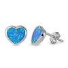 Synthetic Darker Blue Opal Heart Shaped Post Stud Earrings