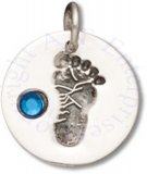 Round Blue December Cubic Zirconia Birthstone Baby Footprint Charm