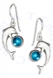 Dolphin Blue Glass Cabochon Dangle Earrings