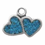 Double Heart Blue Turquoise Inlay 3D Charm