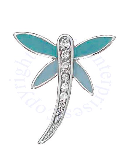 Dragonfly Pendant Cubic Zirconia Body Blue Enamel Wings - Click Image to Close