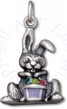 Easter Bunny Rabbit With Enameled Basket And Eggs Charm