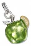 3D Enamel Green Apple Yellow Worm Charm