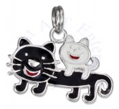 Enameled White Kitten And Black Cat Charm