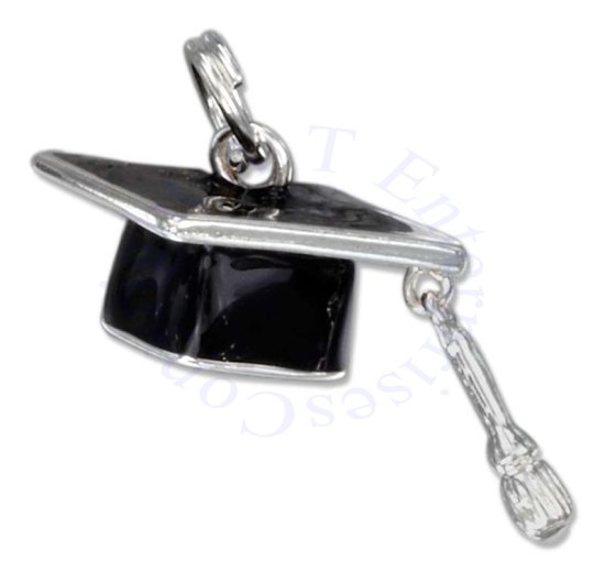 3D Enamel Black Graduation Mortarboard Cap Charm - Click Image to Close