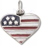 Enameled Red White And Blue Flag With Stars Inside Heart Charm