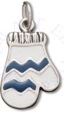 White And Blue Stripe Enameled Right Winter Snow Glove Mitten Charm