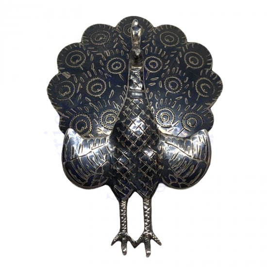 Vintage Sterling Silver Blue Enameled Peacock Brooch - Click Image to Close