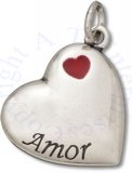 Love Amor Heart Shaped Charm With Small Red Heart