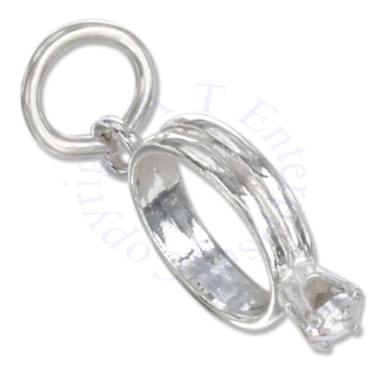 Simulated Diamond Cubic Zirconia Engagement Wedding Ring Charm - Click Image to Close