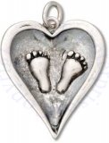 Backside Engraveable Baby Feet Inside Heart Charm